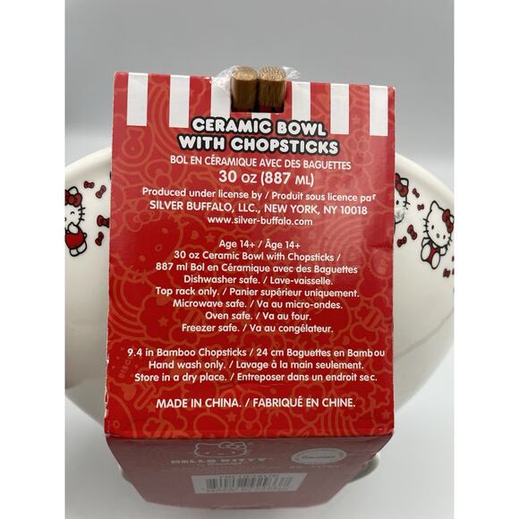 Hello Kitty Sanrio Red Bow Ceramic Bowl With Chopsticks New With Tags - Picture 8 of 9